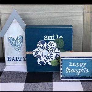 (3) BLUE WOODEN FARMHOUSE SIGNS